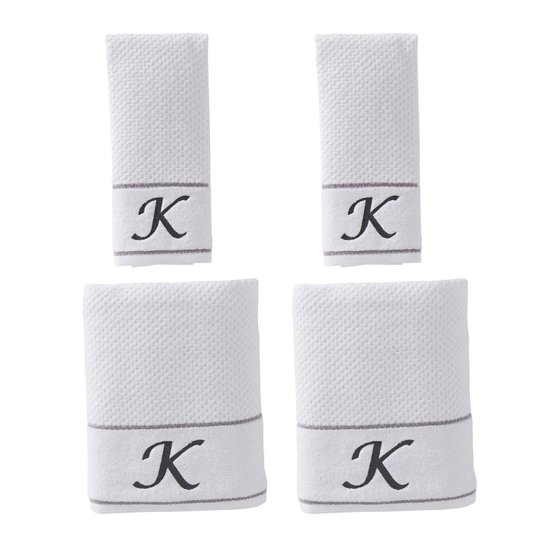 SKL Home by Saturday Knight Ltd. Monogram "K" Bath and Hand Towel Set, White, 4-pack - Image 2